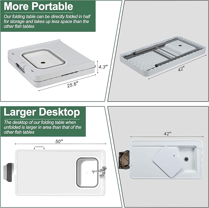 Dragosum 50" Folding Fish Cleaning Table with Foldable Sink, Outdoor Fillet Station Portable Camping Kitchen Station with Smaller Folding Volume, Larger Desktop, Fish Cleaning Kit