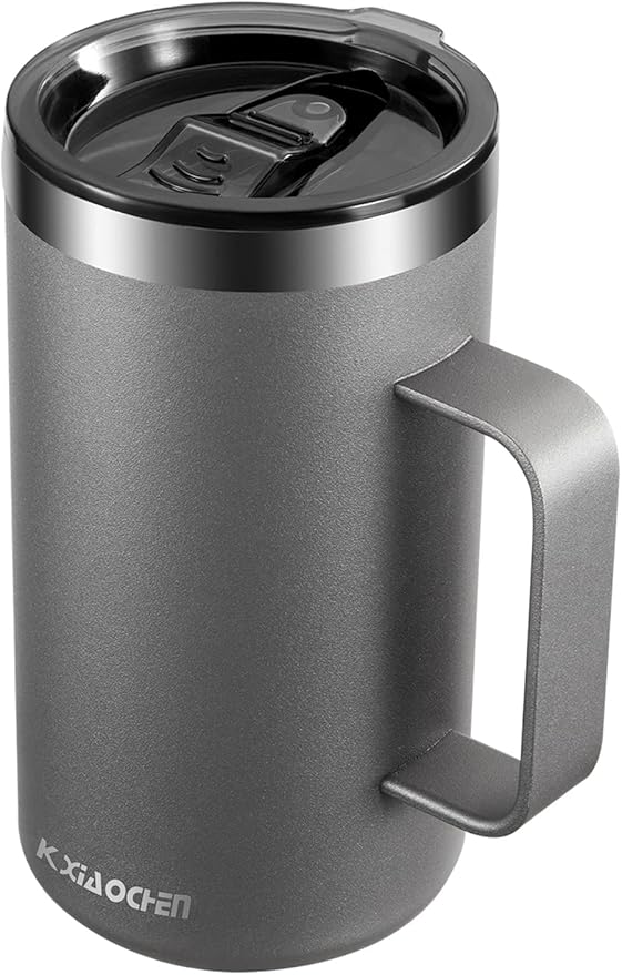 KXIAOCHEN 20oz Insulated Coffee Mug with Lid, Stainless Steel Coffee Cup, Double Wall Vacuum Coffee Tumbler with Handle, Premium Thermal Travel Coffee Mug (Silver grey)