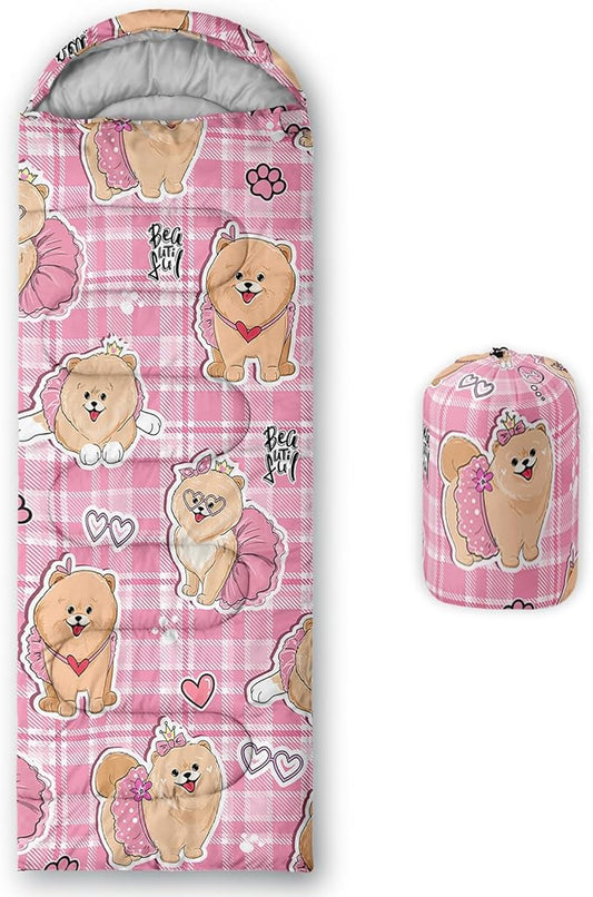 AILONEN Pink Lovely Rabbit Sleeping Bag for Girls Kids Adults,Warm and Cool Weather,Lightweight,Waterproof Backpacking,Cartoon Flowers Printed Bunny Sleeping Bag for Camping