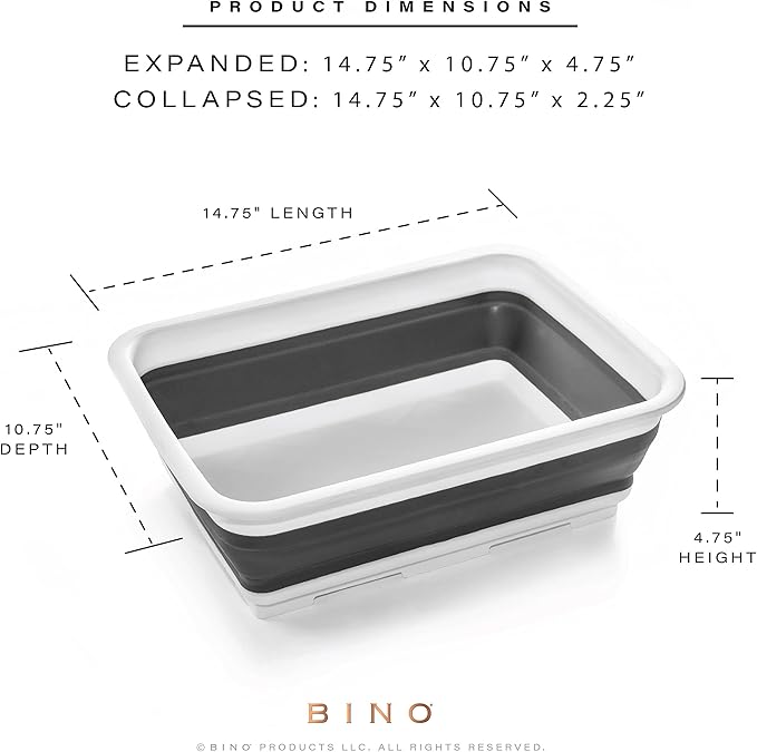 BINO Collapsible Wash Basin - White | Portable Dish Tub | Kitchen | Camping | Sink | Home Essentials | Baby Travel | Folding Dish Pan for Maximum Space Saving
