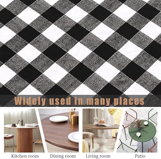 Fitable Vinyl Fitted Tablecloth Round, Black and White - Waterproof Checkered Elastic Tablecloth Flannel Backed Gingham Table Cover for Outdoor Picnic Dining (Fit for 36"-44" Round Tables)