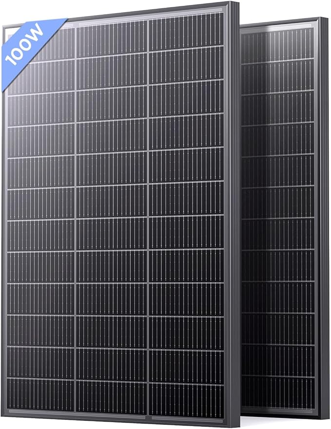 N-Type 16BB 200 Watt Solar Panel, 2Pcs Compact 12V 100W Solar Panel, 25% High Efficiency Monocrystalline PV Modules, Ideal for RV, Trailer, Camper, Marine, Rooftop, Home, Off-Grid (2-Pack)