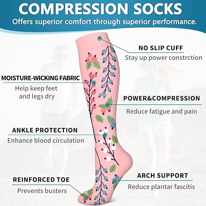 6 Pack Copper Compression Socks for Women and Men Circulation-Best Support for Medical, Running,Nursing,Athletic