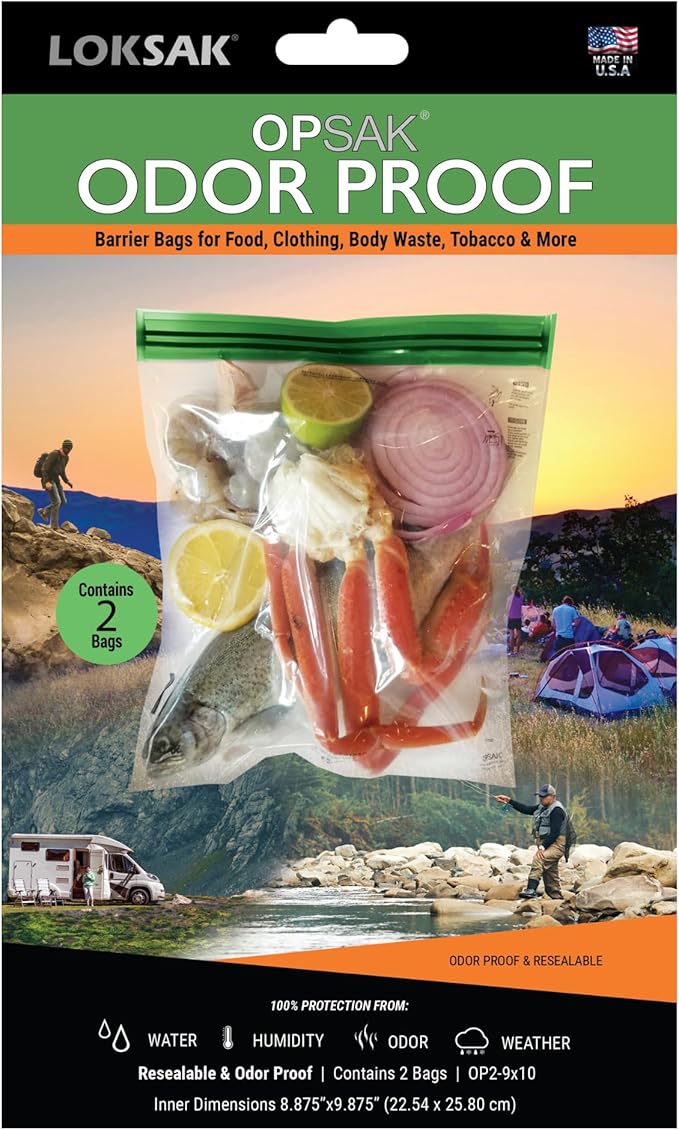 LOKSAK - OPSAK Odorproof Dry Bags for Backpacking, Hiking and Storage- Resealable Reusable and Recyclable Storage Bags (2-Pack, 9 Inch x 10 Inch)