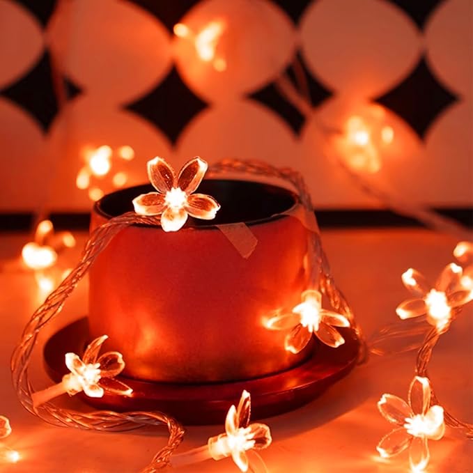 Battery Lighted & USB Plug in Fairy Flower String Lights, 10ft 30 LED Cute Cherry Blossom Lights with Timer Indoor Bedroom Party Wedding Christmas Easter Tree Branch Hanging Decorations (Red)