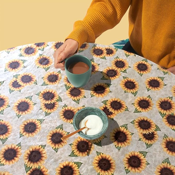 LAMINET Elastic Fitted Table Cover - Sunflower - Small Round - Fits Tables up to 44" Diameter