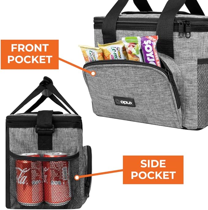 OPUX Soft Cooler Bag, Insulated Collapsible Lunch Cooler Bag for Men Work Camping Beach Travel, Portable Soft Sided Leakproof Waterproof Large Lunch Bag Box with Shoulder Strap 18 Cans, Heather Gray