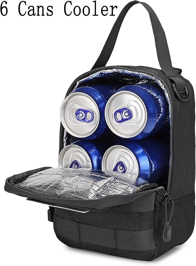 ATBP Tactical Cooler Bag Molle Pouch Fit for Militray Backpack Insulated Soft Cooler Travel Case 6 Cans Cooler Holds for Hiking Camping with 3 Ice Packs