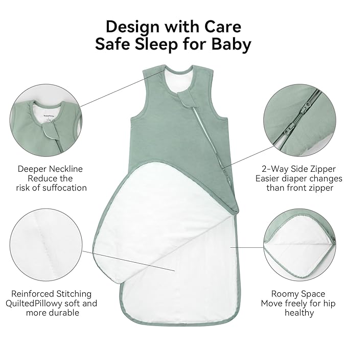 BubblePanda Rayon Made from Bamboo Sleep Sack 6-12 Months 1.0 Tog Soft Toddler Sleeping Sack for Babies 2-Way Zipper Baby Wearable Blanket