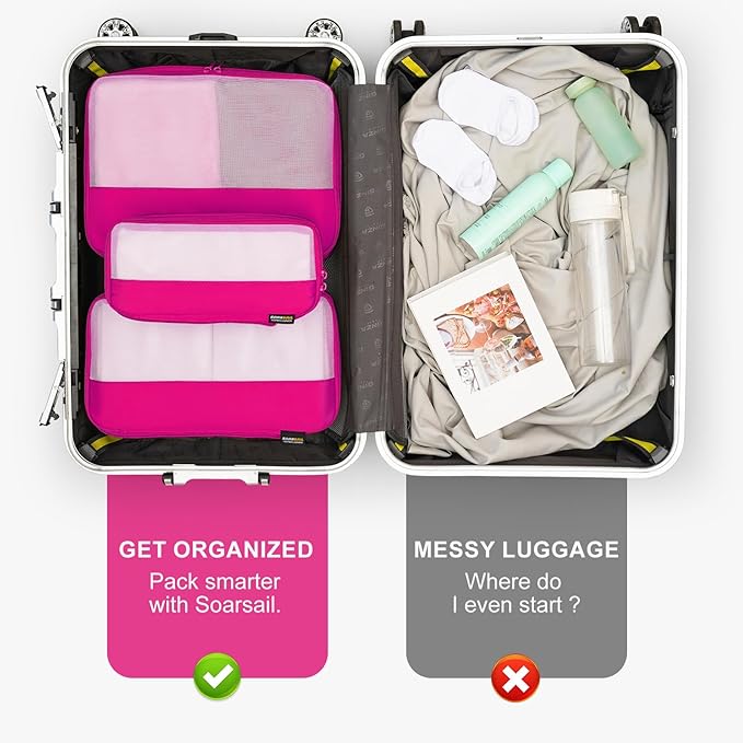 6 Set Compression Packing Cubes for Travel Essentials, Luggage Organizers for Suitcases (Rose Red)