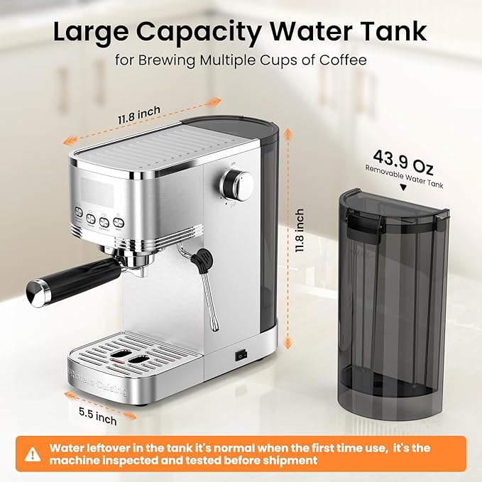 Espresso Machine 20 Bar Temperature Control LED Display Expresso Machine for Home with Steam Milk Frother for Cappuccino Latte Stainless Steel Espresso Maker with Removable Water Tank for Americano