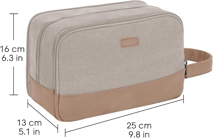 WANDF Travel Toiletry Bag for Men Large Toiletries Shaving Bag Water Resistant Hanging Dopp Kit Travel Accessories Bag for Women Men (Beige Gray)