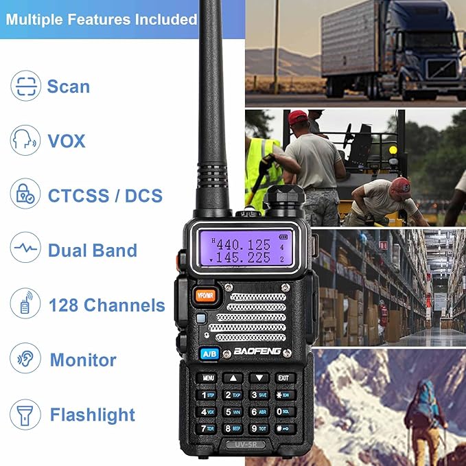 Baofeng UV-5R 8W High Power Ham Radio with 4pcs Batteries, Dual Band Long Range Two Way Radio Walkie Talkie Ham Radio Handheld with Earpiece,Speaker Mic,Charger and Antenna Full Kit (2 Pack)
