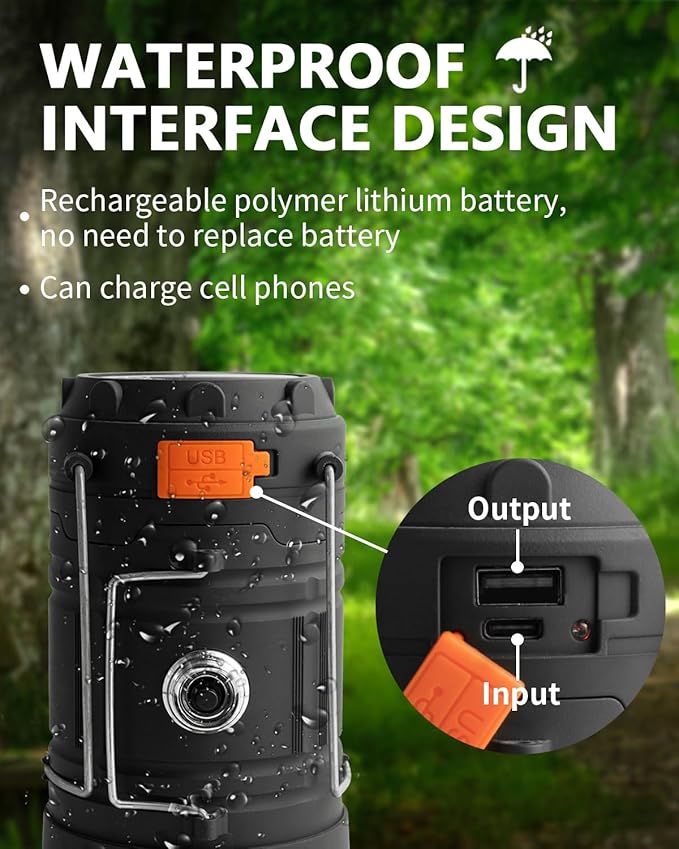 Hand Crank Solar Camping Lantern, Large Capacity Portable Ultra Bright LED Torch, USB Charger, Electronic Lantern for Outdoor (1)