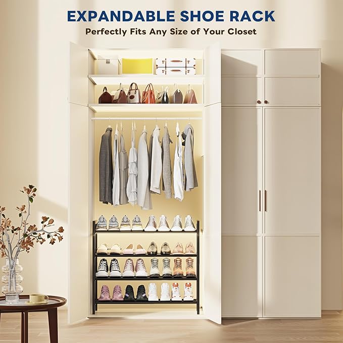 Mavivegue Expandable Shoe Rack, 4-Tier Shoe Organizer for Closet, Adjustable Shoe Rack for Front Door Entrance, Entryway