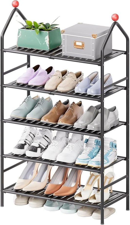 Shoe Rack, 5-Tier Shoe Organizer, Metal Storage Shelf, Shoe Rack for Closet, Free Standing Shoe Racks for Entryway, Garage & Doorway, Sturdy Shoe Shelves, Black