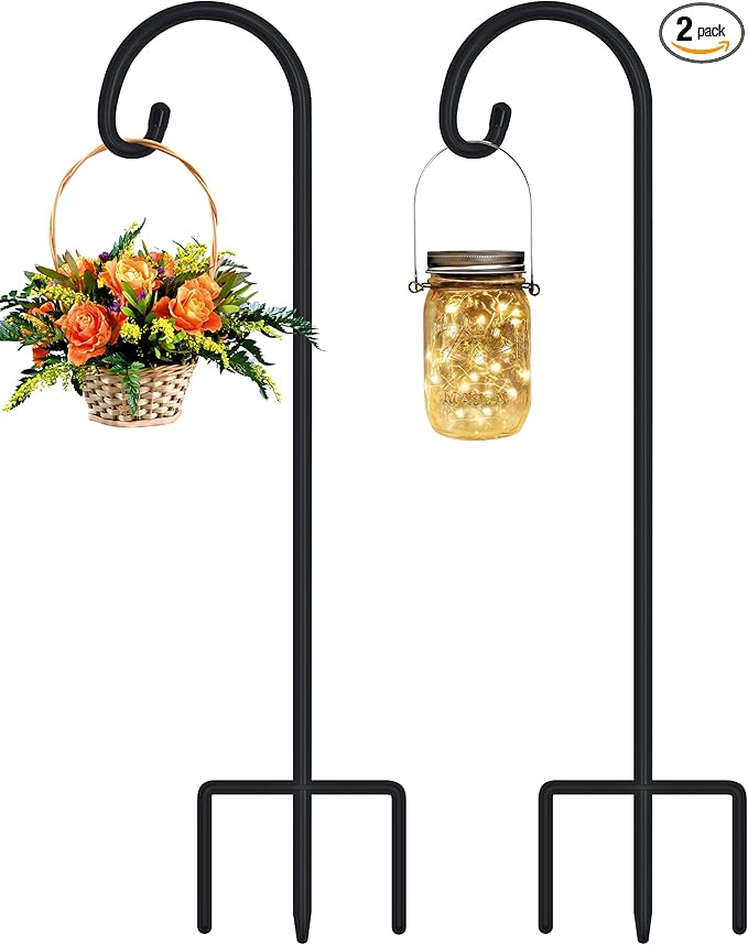 FEED GARDEN Adjustable 48 Inch Small Shepherd Hooks for Outdoor, Garden Hook for Lanterns, Shepard Hooks for Hanging Plants, Bird Feeders, Solar Lights, Mason Jars, Weddings Decor,2 Pack