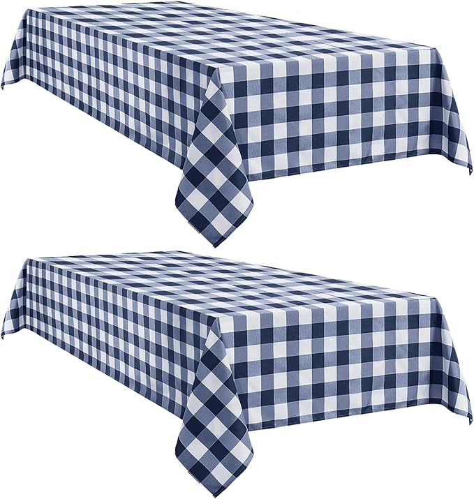 Softalker Gingham Checkered Rectangle Tablecloth - Waterproof Buffalo Plaid Table Cloth Stain Resistant Polyester Table Cover for Picnic/Camping/Outdoor - Navy and White, 2 Pack - 54 x 54 Inch