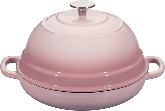 Enameled Cast Iron Dutch Oven Pot with Lid, Round Bread Oven for Homemade Sourdough Bread Baking, 6 Quart, Pink