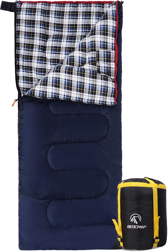 REDCAMP Cotton Flannel Sleeping Bag for Camping Backpacking, Adults Cold Weather Envelope Sleeping Bags with 2/3/4/6lbs Filling