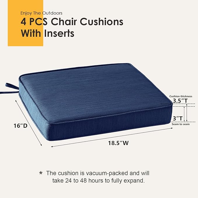 Outdoor Square Corner Seat Cushion, 18.5"x16"x3", Set of 4, Non Slip Seat Cushion Pads with Removable Cover for Patio Furniture, Garden Yard Lawn, Navy