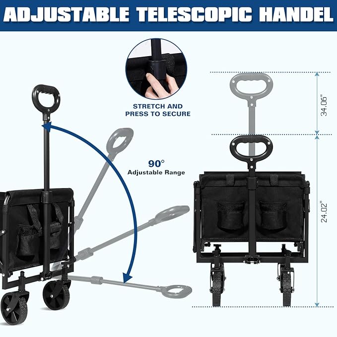 Collapsible Wagon Cart Foldable, Portable Heavy Duty Collapsible Beach Cart All Terrain with Large Capacity, Garden Wagons with Wheels for Shopping, Sports, Camping，Garden，Grocery