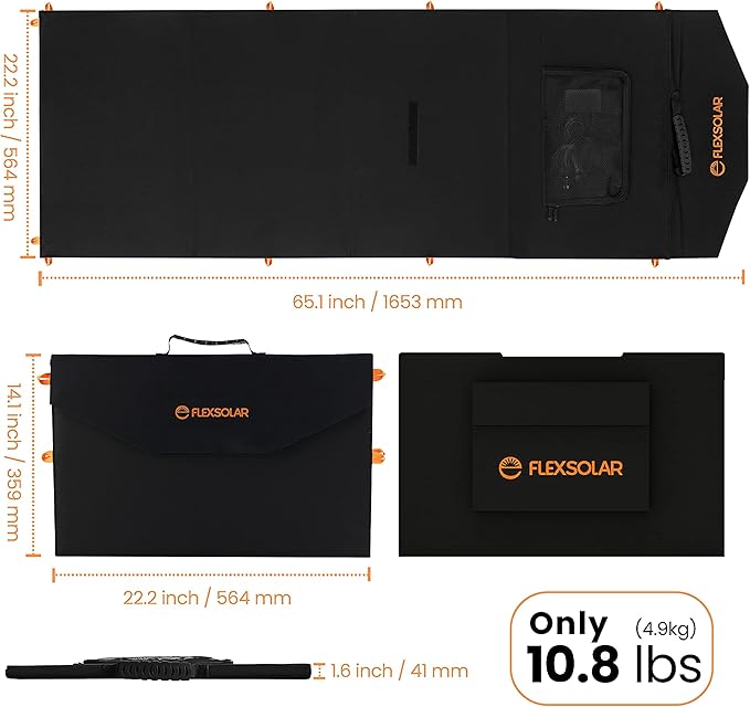 FlexSolar 120W Foldable Solar Panels Chargers 20v-28v DC Output IP65 Waterproof Power Outage Emergency Portable Panels Camping Home RV for Solar Power Station Generators Battery Packs