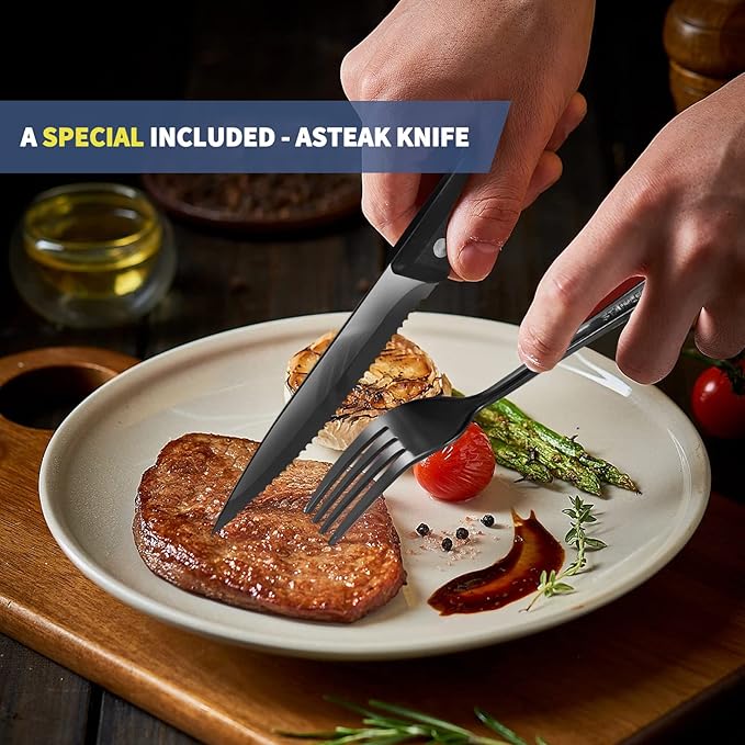 Travel Utensils with Case,Reusable Utensils,Portable Travel Camping Cutlery Set,Stainless Steel Flatware Set,Lunch Boxes Workplace Camping School Picnic (Black)