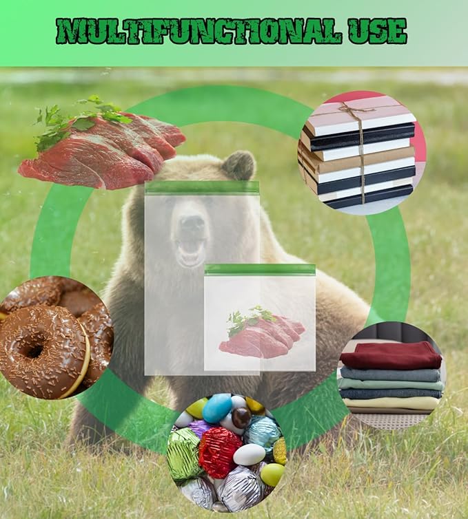 2 pack Bear Bags for Food Backpacking, Double Seal Odor Barrier Storage Bags Reusable Camping,No-Odor Zipper Barrier Bags Fit Home Organization, Food Storage,Freezer Safe (9x10in)