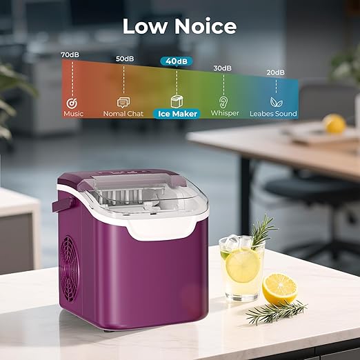 Smart Countertop Ice Maker Machine – 6-Minute 8-Bullet Ice, 26.5lbs Daily – Auto Self-Cleaning, Portable with Selectable Ice Size & Touch Panel for Home/Office/Bar