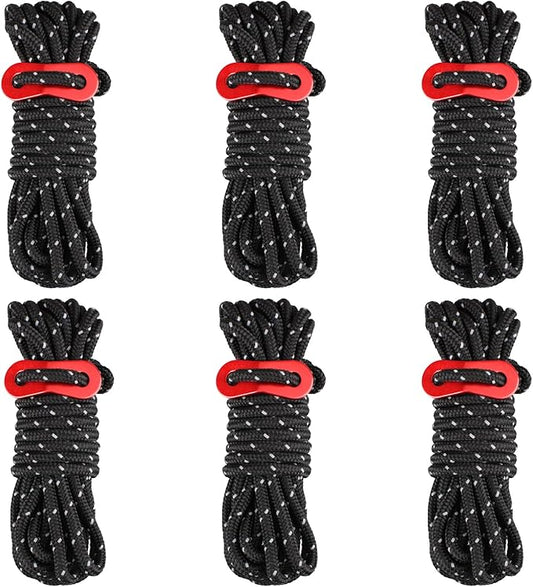Azarxis Reflective Tent Guide Rope Lightweight Guy Line Cord with Aluminum Adjuster Guyline Tent Cord Tensioner for Camping Hiking Backpacking - Essential Survival Gear 13 Feet