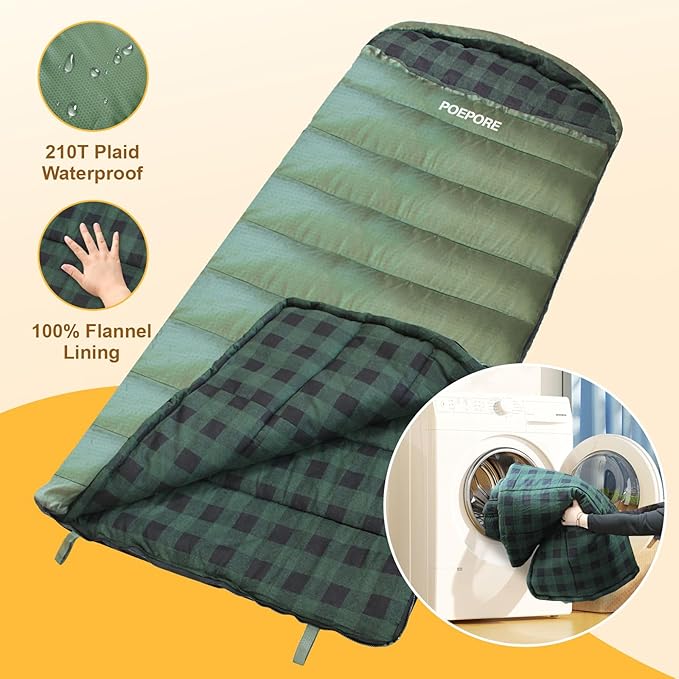 Flannel Sleeping Bag Cotton 0 Degree Cold Weather for Adults XXL Sleeping Bag 4 Season Big and Tall with Compression Sack