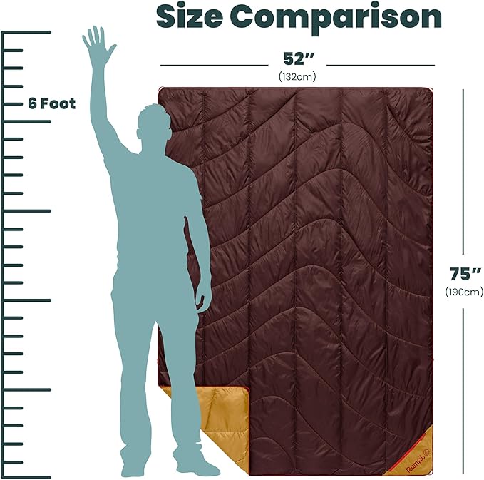 Rumpl Backcountry Puffy Blanket - Packing Comfort Into Uncomfortable Places, 100% Recycled Polyester Insulation, Lightweight, Packable, Water Resistant, 52" x 75", Redwood