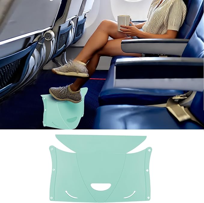 Travel Foot Rest for Airplane & Office - Portable Under Desk Foot Stool, Relieves Back & Knee Pain, Comfort for Long Flights, Cars, Subways & Trains (Green)