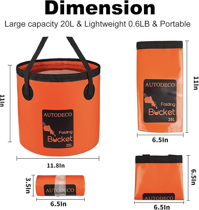 AUTODECO Collapsible Bucket 5 Gallon Container Folding Water Bucket Portable Wash Basin 20L