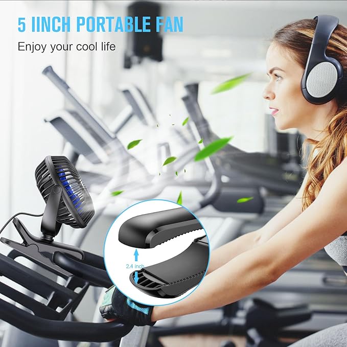 BESKAR USB Clip on Fan, Portable Small Fan with Cord Powered, 3 Speeds Strong Airflow, with Sturdy Clamp, Quiet Personal Desk Fan