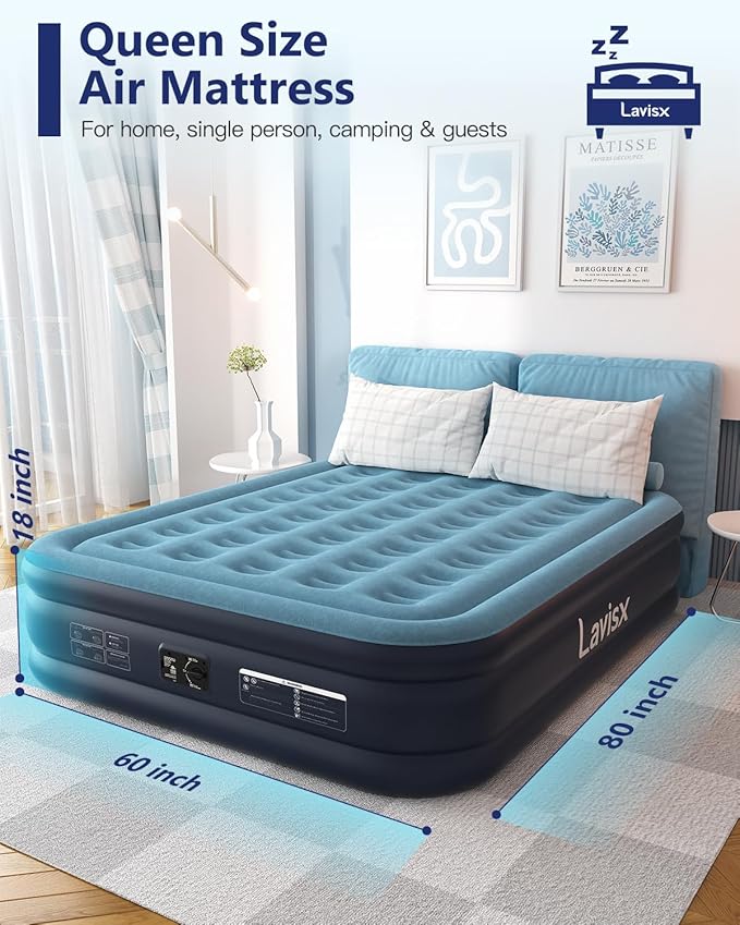 Queen Air Mattress with Built in Pump 16" Blow Up Mattress Raised Air Bed, 3 Mins Quick Self Inflatable with Storage Bag for Guest and Home