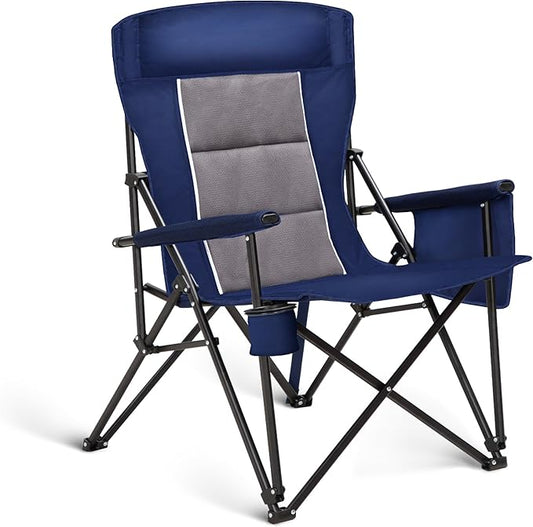 ALPHA CAMP Heavy Duty High Back Camping Chairs with Cup Holder Oversized Folding Chair Outdoor Chair with Headrest,Lawn with Side Pocket for Lawn, Sports and Fishing, 500lbs