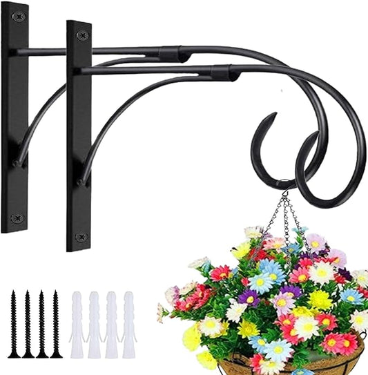 Outdoor Hanging Bracket, 10.5-inch Plant Hangers Outdoor Indoor Set of 2, Rust-Proof Metal Hanging Plant Bracket, Wall Mount Plant Hooks for Hanging Baskets Plant Lantern Bird Feeder