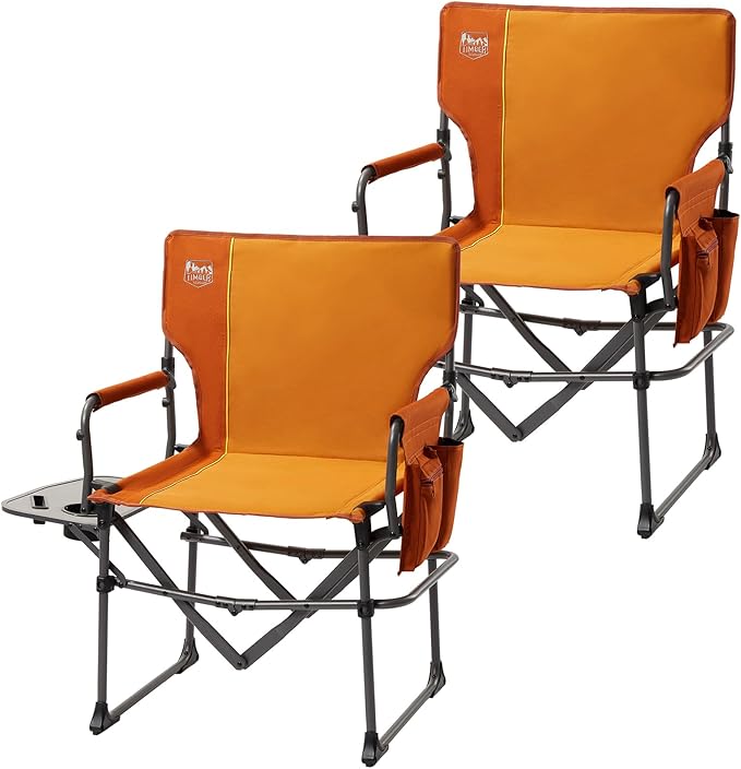 TIMBER RIDGE Aluminum Camping Directors Chair with Side Table Pocket, Portable Folding Chair, Heavy Duty Lawn Chair for Fishing Trip Picnic Concert Outdoor 400lbs, Orange 2 Pack