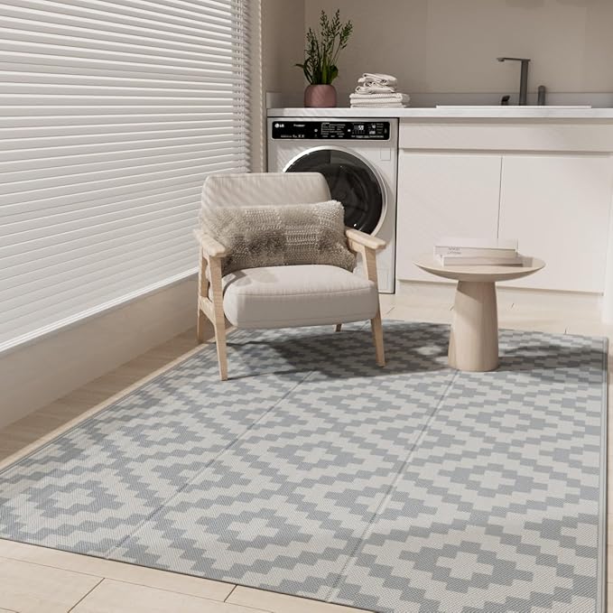 Reversible Rugs Plastic Rug Outdoor Rug Lightweight Outside Mats Modern Outdoor Rug for Patio Portable Mats for RV Backyard Deck Picnic Beach, 6' x 9' Gray