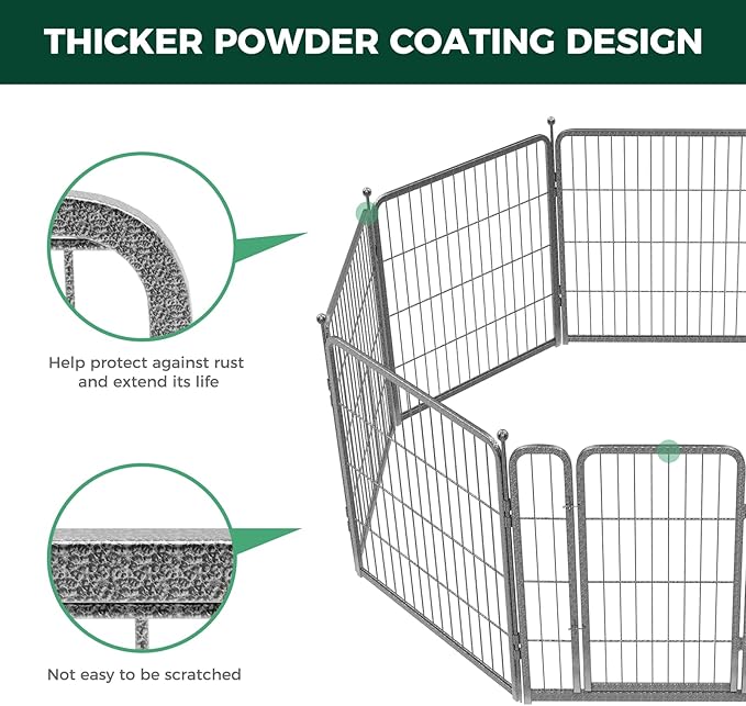 FXW Garden Fence with Door, 32in(H) x 18ft(L) 8 Panels Dog Fence Outdoor for The Yard - Heavy Duty Metal Fencing Tall Animal Barrier for Dog and Rabbit, Easy Assemble