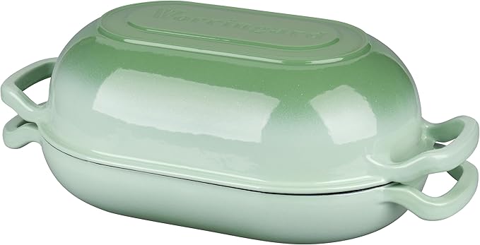 Enameled Cast Iron Sourdough Bread Oven, Dutch Oven, Loaf Cast Iron Bread Pan for Homemade Bread Baking, Meatloaf Pan with Lid, 5QT, Green