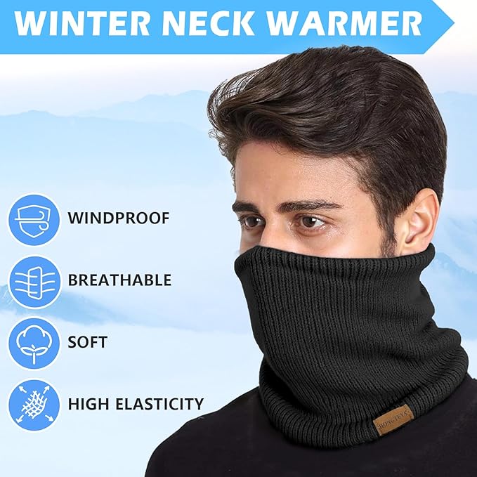 HONGTEYA Neck Gaiters for Men, Winter Neck Warmer Face for Men & Women,Thick Windproof Warm Lined Ski Mask