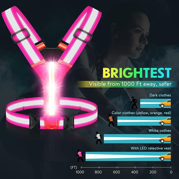 Simket Led Reflective Vest Running Gear, High Visibility Reflective Running Gear Rechargeable Adjustable Led Running Vest, Safety Night Running Gear for Men Women