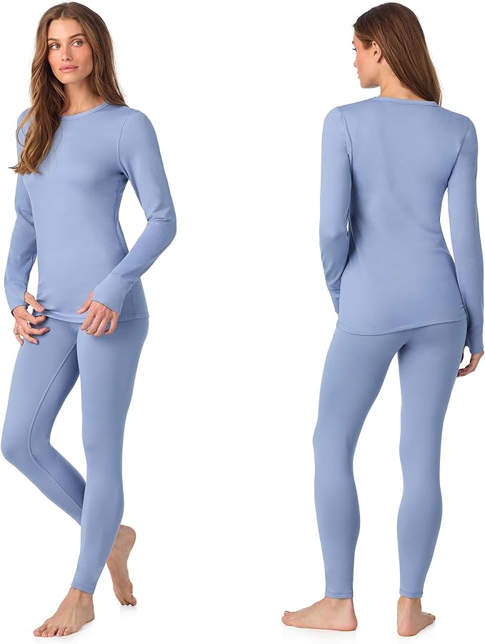 Cuddl Duds Womens Fleece Lined Thermal Base Layer Set – Long Sleeve Shirt & Leggings for Cold Weather – Lounge Set for Women