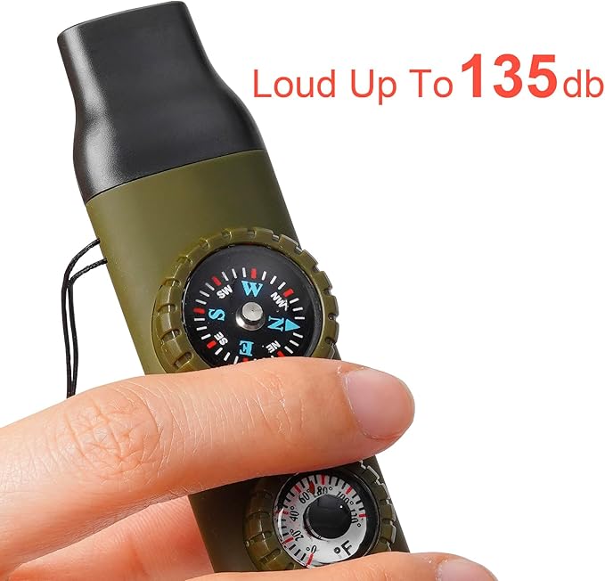 Emergency Survival Safety Whistle，Whistle for Kids with Lanyard,Compass,Thermometer,Ideal for Kayaking, Boating, Hiking, Camping, Climbing