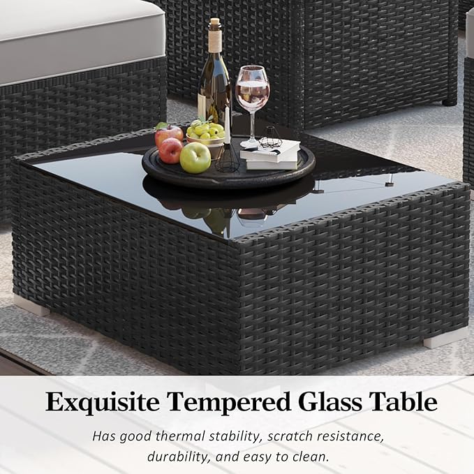 LayinSun 15 Piece Patio Furniture Set with Fire Pit Table, Outdoor Conversation Sets Wicker Rattan Sectional Sofa with Coffee Table