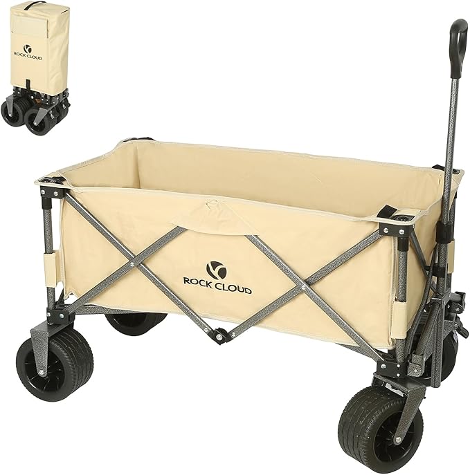 ROCK CLOUD Folding Wagon Cart Utility Outdoor Camping Carry Cart Heavy Duty Portable Collapsible Garden Cart with Universal Wheels and Adjustable Handle for Outdoor Camping Beach Sports