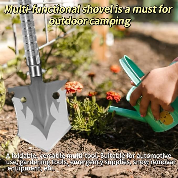 Survival Shovel Military Grade - 16-in-1 Tactical Folding Shovel with Ruler & Pouch | Heavy Duty Unbreakable Design for Camping, Hiking, Off-Road, Emergency, Gardening